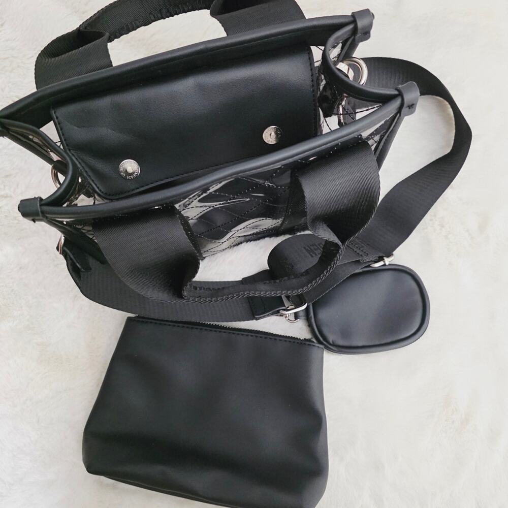 Steve Madden Clear Satchel Tote Bag Crossbody Black Logo Strap NEW - Picture 10 of 11